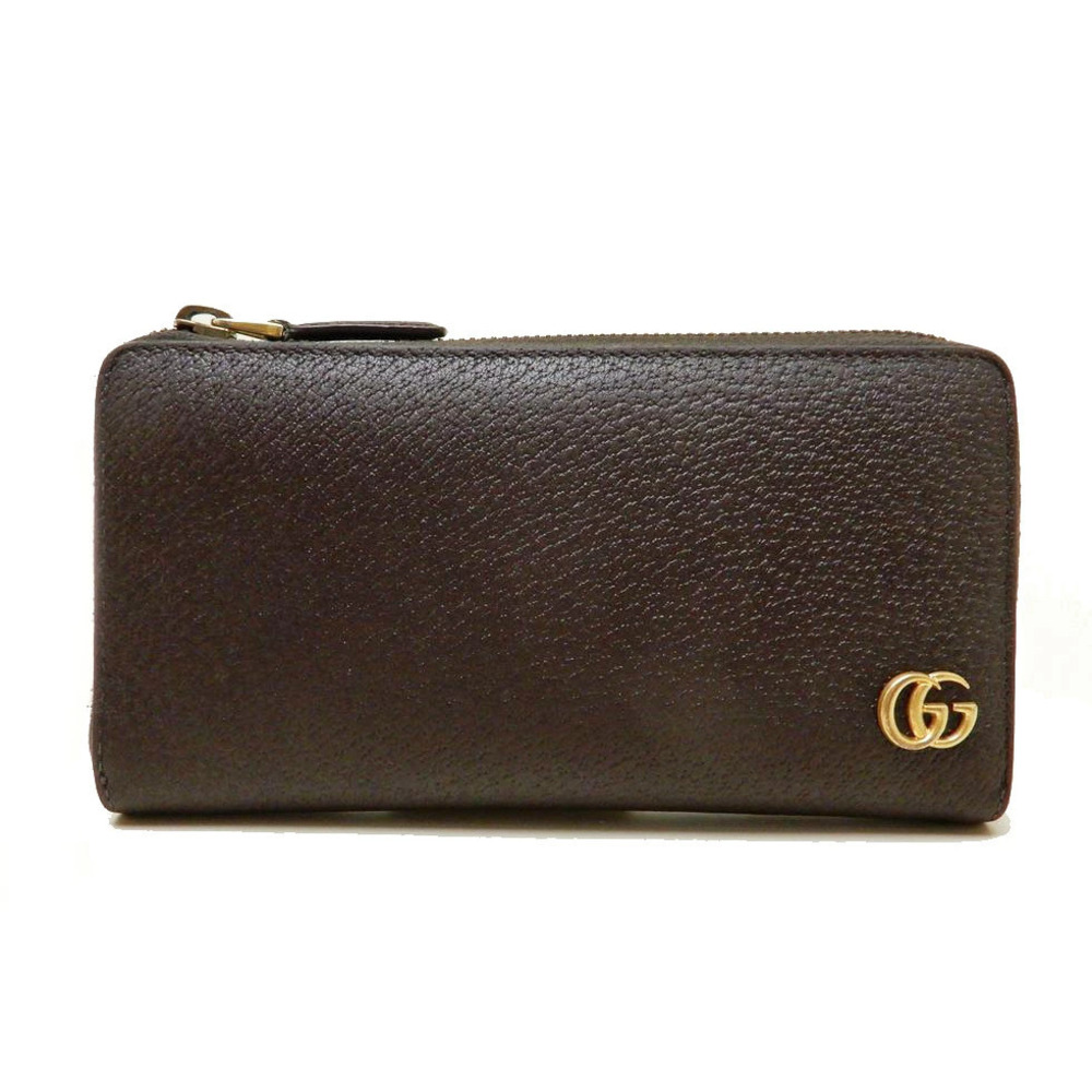Gucci Leather Brown GG Marmont Zip Around Wallet Long